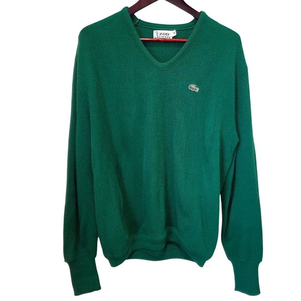 IZOD Lacoste Green V Neck‎ Long Sleeve Sweater Mens XL Alligator Logo